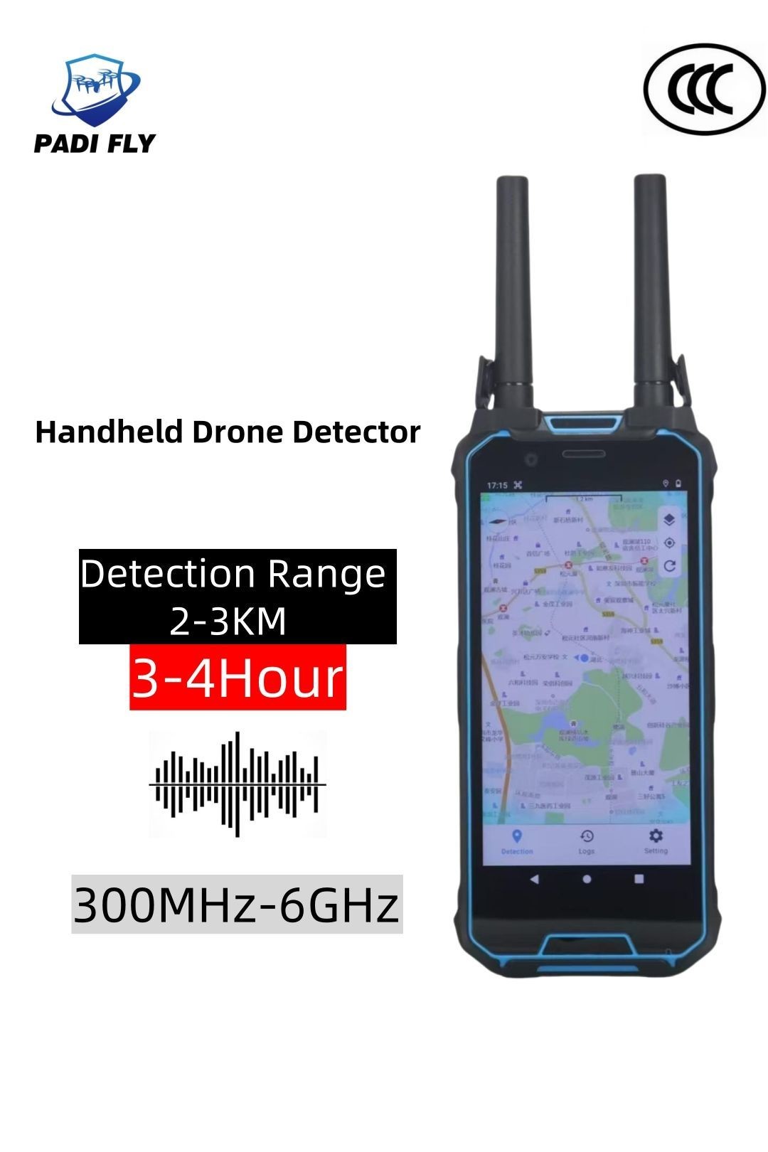 Handheld 2-3km 300-6000MHz Full Frequencies Drone Detector with Large ...